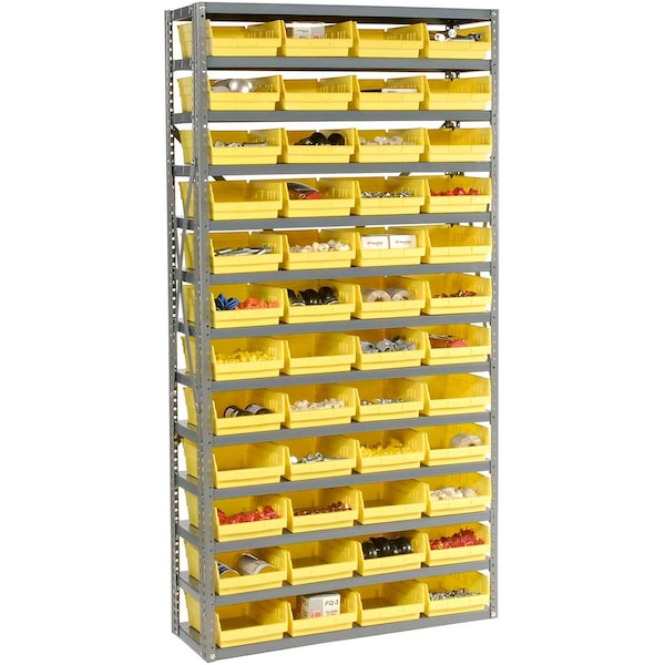 Global Industrial Steel Shelving with 48 4inH Plastic Shelf Bins Yellow, 36x12x72-13 Shelves 603439YL - main